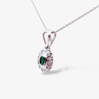 Collier "Lady Retro" Émeraude et Diamants Or Blanc 750 - 18 carats