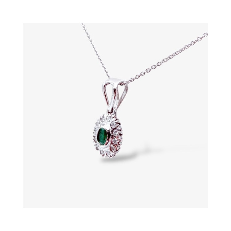 Collier "Lady Retro" Émeraude et Diamants Or Blanc 750 - 18 carats