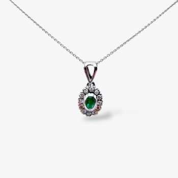 Collier "Lady Retro" Émeraude et Diamants Or Blanc 750 - 18 carats