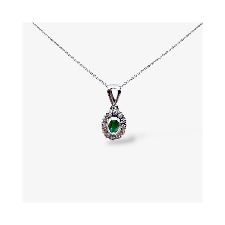 Collier "Lady Retro" Émeraude et Diamants Or Blanc 750 - 18 carats