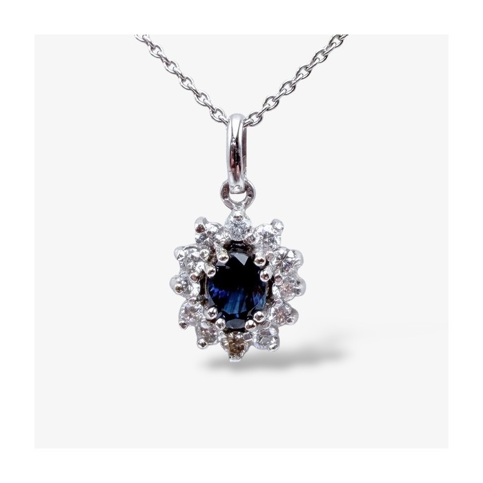 Collier "Madame Lady" Saphir Diamants Or Blanc 750 - 18 carats