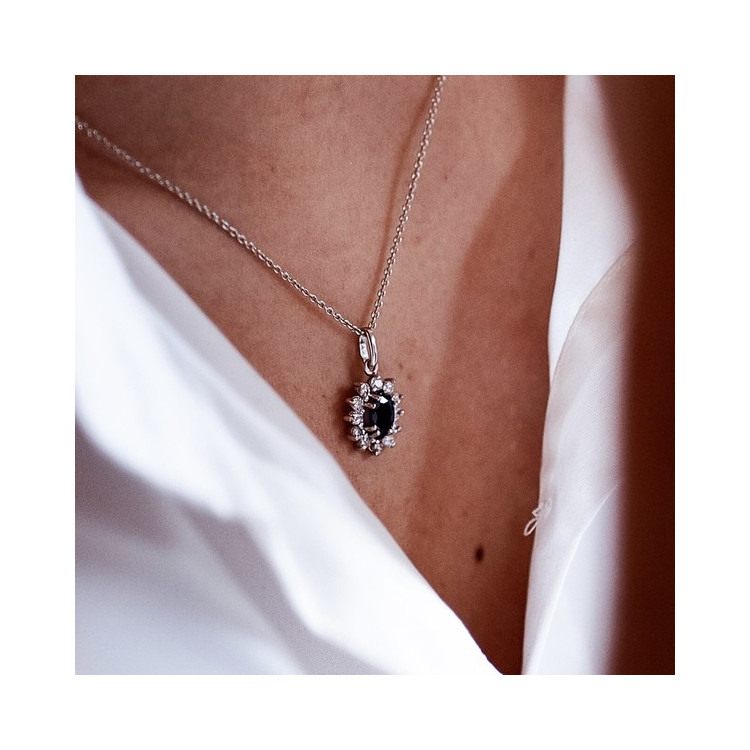 Collier "Madame Lady" Saphir Diamants Or Blanc 750 - 18 carats