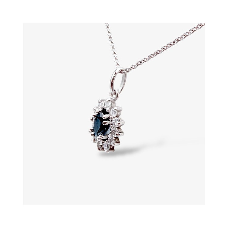Collier "Madame Lady" Saphir Diamants Or Blanc 750 - 18 carats