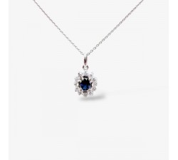 Collier "Madame Lady" Saphir Diamants Or Blanc 750 - 18 carats