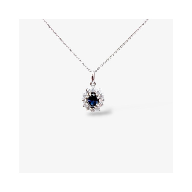 Collier "Madame Lady" Saphir Diamants Or Blanc 750 - 18 carats