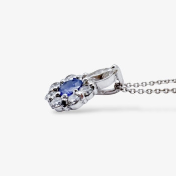 Collier "Lady Marquise" Saphir Bleu entourage Diamants de Synthèse Or Blanc 750 - 18 carats