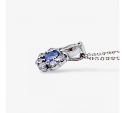 Collier "Lady Marquise" Saphir Bleu entourage Diamants de Synthèse Or Blanc 750 - 18 carats