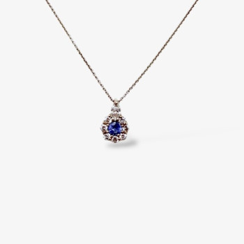 Collier "Lady Marquise" Saphir Bleu entourage Diamants de Synthèse Or Blanc 750 - 18 carats