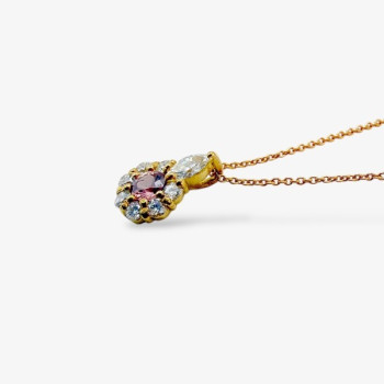 Collier "Lady Marquise" Saphir Rose entourage Diamants de Synthèse Or Jaune 750 - 18 carats