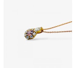 Collier "Lady Marquise" Saphir Rose entourage Diamants de Synthèse Or Jaune 750 - 18 carats
