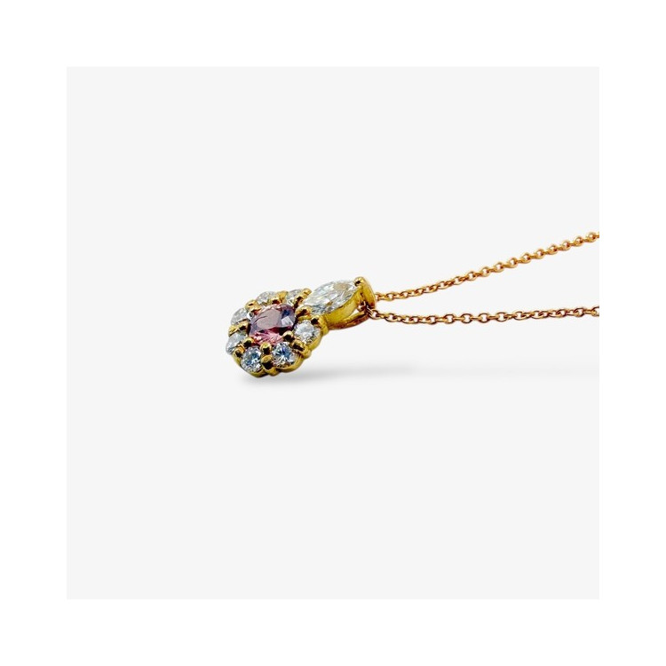 Collier "Lady Marquise" Saphir Rose entourage Diamants de Synthèse Or Jaune 750 - 18 carats