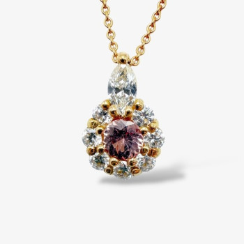 Collier "Lady Marquise" Saphir Rose entourage Diamants de Synthèse Or Jaune 750 - 18 carats