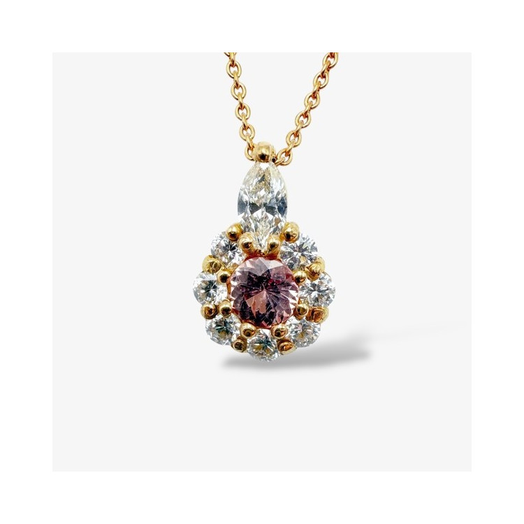 Collier "Lady Marquise" Saphir Rose entourage Diamants de Synthèse Or Jaune 750 - 18 carats