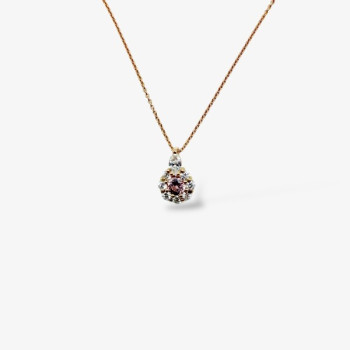 Collier "Lady Marquise" Saphir Rose entourage Diamants de Synthèse Or Jaune 750 - 18 carats