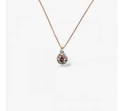 Collier "Lady Marquise" Saphir Rose entourage Diamants de Synthèse Or Jaune 750 - 18 carats