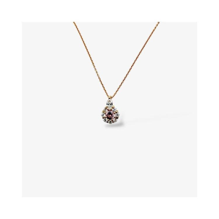 Collier "Lady Marquise" Saphir Rose entourage Diamants de Synthèse Or Jaune 750 - 18 carats