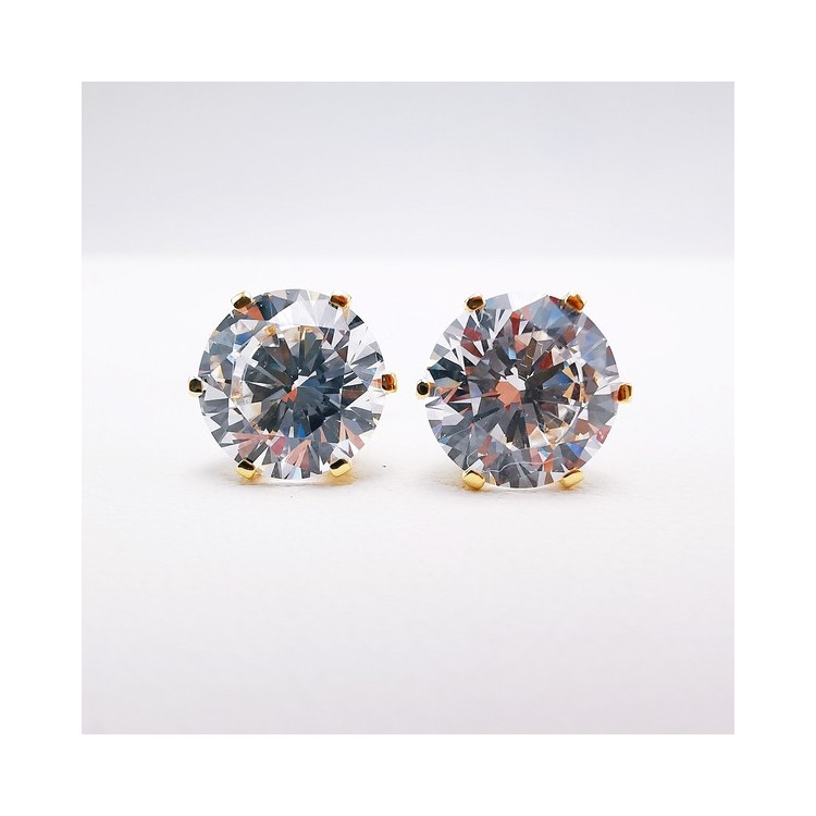 Boucles d'Oreilles Puces Oxydes de Zirconium Or Jaune 750 - 18 carats