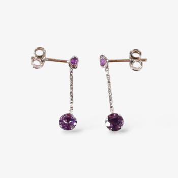 Boucles d'Oreilles Pendantes Améthyste Or Blanc 750 - 18 carats