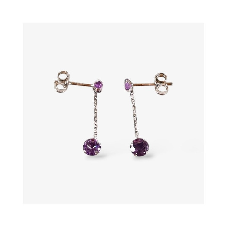 Boucles d'Oreilles Pendantes Améthyste Or Blanc 750 - 18 carats