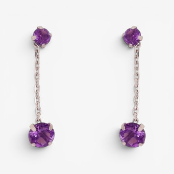 Boucles d'Oreilles Pendantes Améthyste Or Blanc 750 - 18 carats