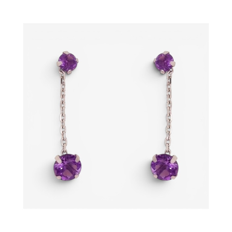 Boucles d'Oreilles Pendantes Améthyste Or Blanc 750 - 18 carats