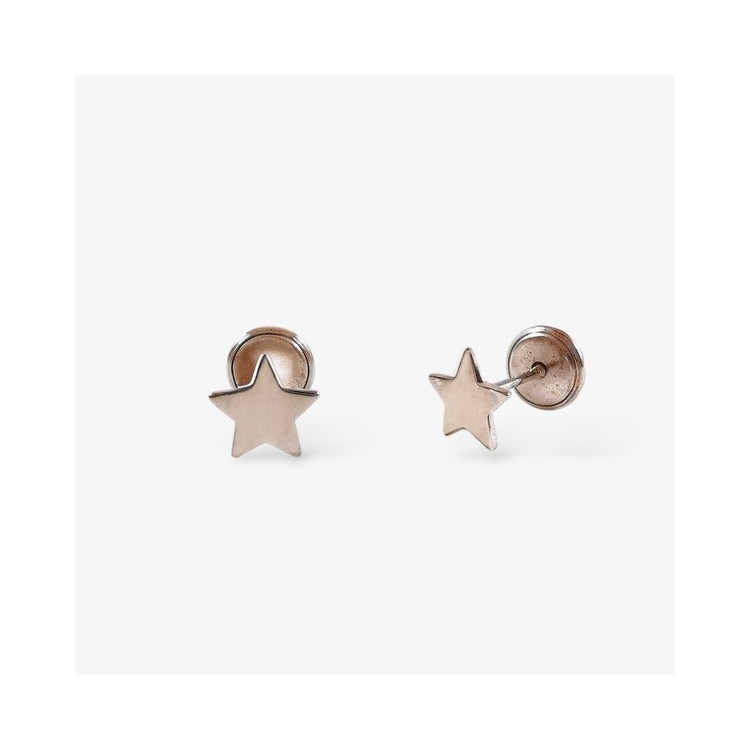 Boucles d'Oreilles Enfants Puces Etoile Or Blanc 750 - 18 carats