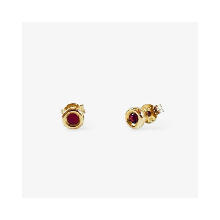 Boucles d'Oreilles Puces Rubis Or Jaune 750 - 18 carats
