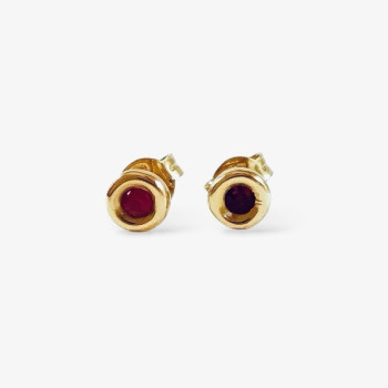 Boucles d'Oreilles Puces Rubis Or Jaune 750 - 18 carats