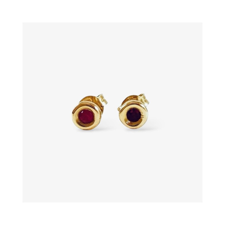 Boucles d'Oreilles Puces Rubis Or Jaune 750 - 18 carats