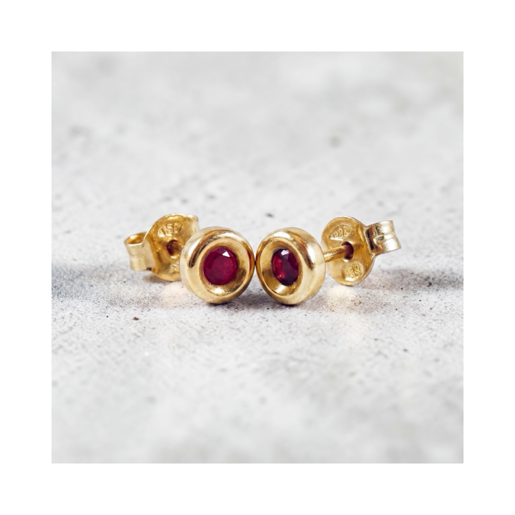 Boucles d'Oreilles Puces Rubis Or Jaune 750 - 18 carats