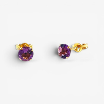 Boucles D'oreilles Puces Améthyste Or Jaune 750 - 18 carats