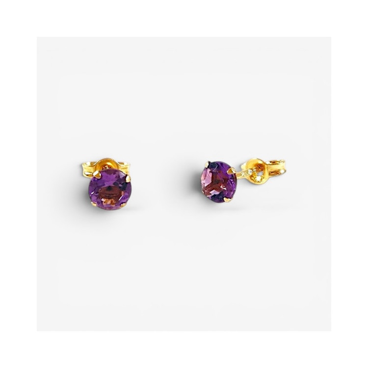 Boucles D'oreilles Puces Améthyste Or Jaune 750 - 18 carats