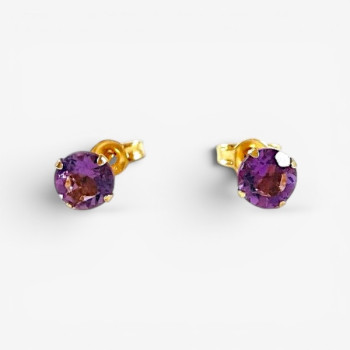 Boucles D'oreilles Puces Améthyste Or Jaune 750 - 18 carats