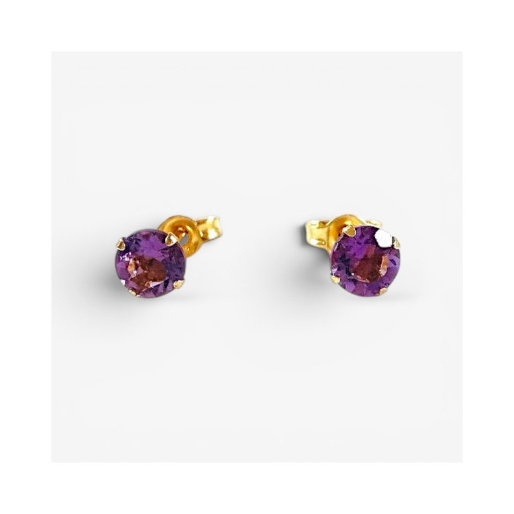 Boucles D'oreilles Puces Améthyste Or Jaune 750 - 18 carats