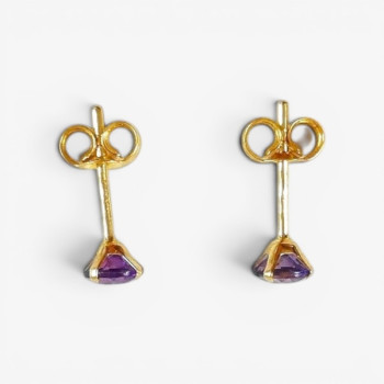 Boucles D'oreilles Puces Améthyste Or Jaune 750 - 18 carats