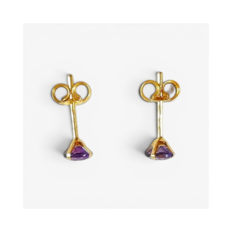 Boucles D'oreilles Puces Améthyste Or Jaune 750 - 18 carats