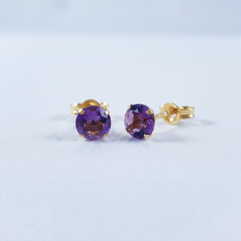 Boucles D'oreilles Puces Améthyste Or Jaune 750 - 18 carats