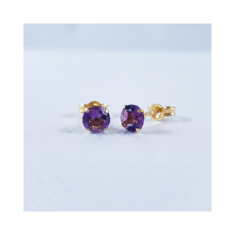 Boucles D'oreilles Puces Améthyste Or Jaune 750 - 18 carats