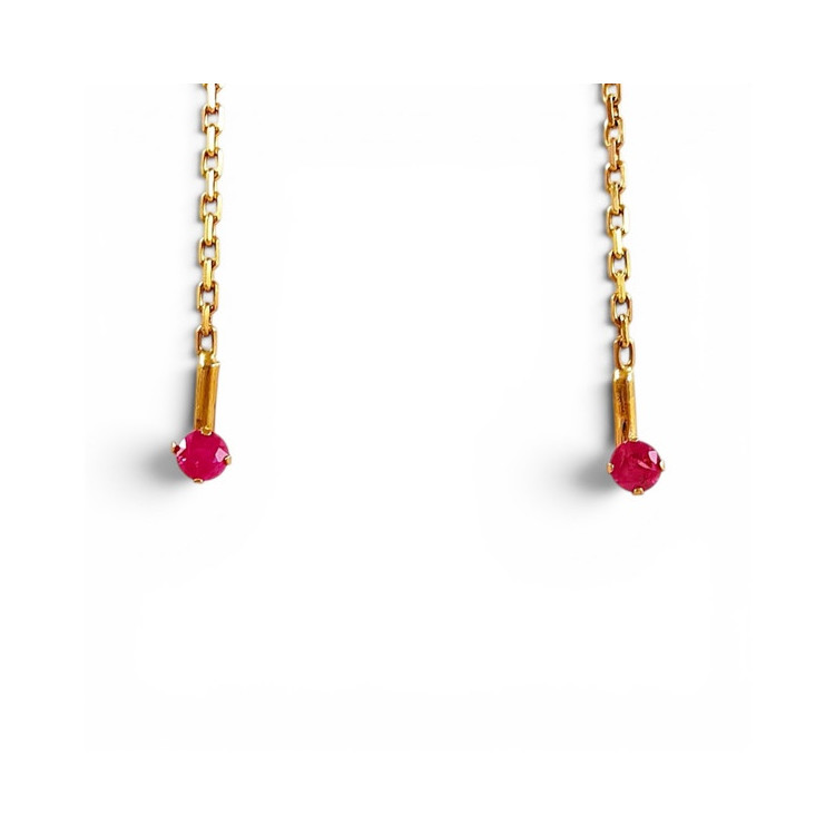 Boucles d'Oreilles Pendantes Rubis Or Jaune 750 - 18 carats