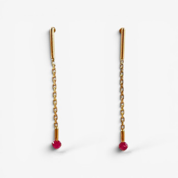 Boucles d'Oreilles Pendantes Rubis Or Jaune 750 - 18 carats