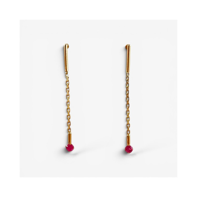 Boucles d'Oreilles Pendantes Rubis Or Jaune 750 - 18 carats