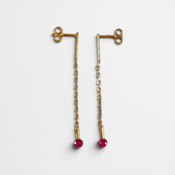Boucles d'Oreilles Pendantes Rubis Or Jaune 750 - 18 carats