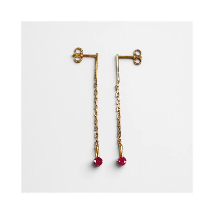 Boucles d'Oreilles Pendantes Rubis Or Jaune 750 - 18 carats