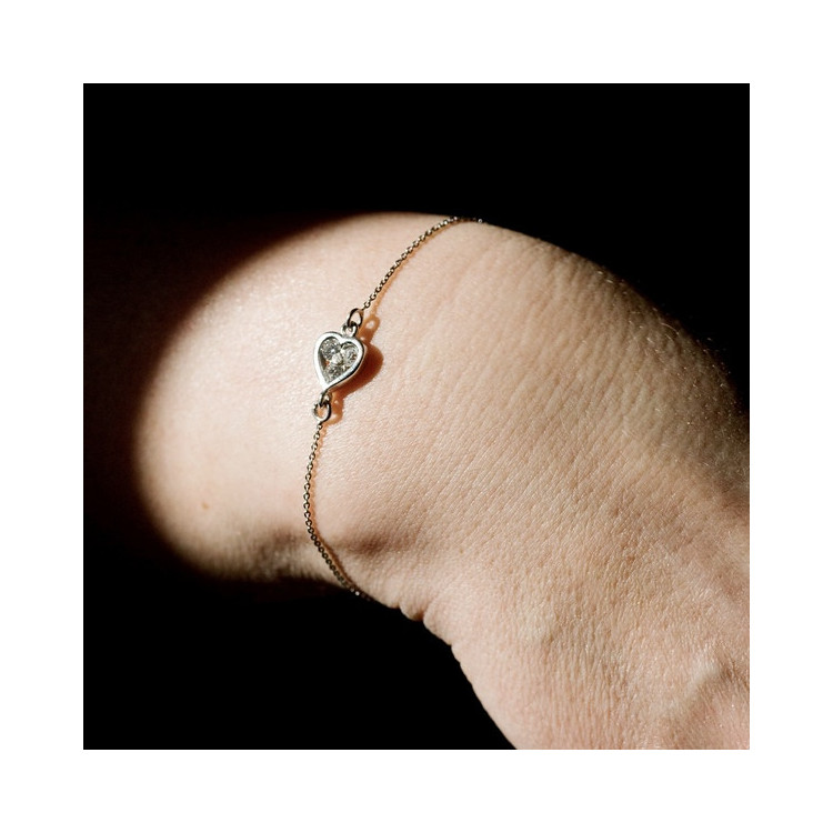 Bracelet Cœur Diamants Or Blanc 750 - 18 carats