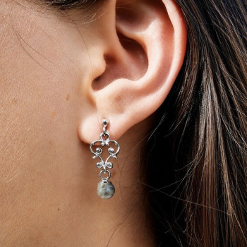 Boucles d'Oreilles Labradorite Or Blanc 750 - 18 carats