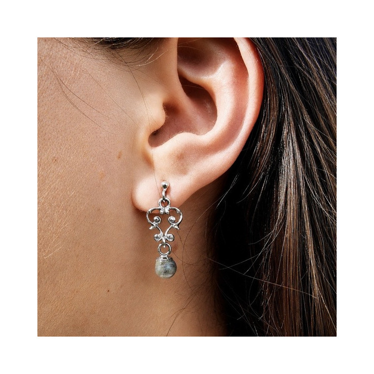 Boucles d'Oreilles Labradorite Or Blanc 750 - 18 carats