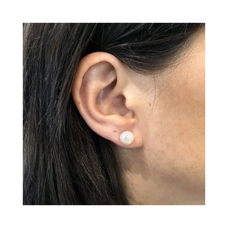 Boucles d'Oreilles Puces Perles Or Jaune 750 - 18 carats