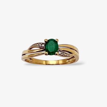 Bague Emeraude  Diamants Or Jaune 750 - 18 carats (Bijou d'occasion)