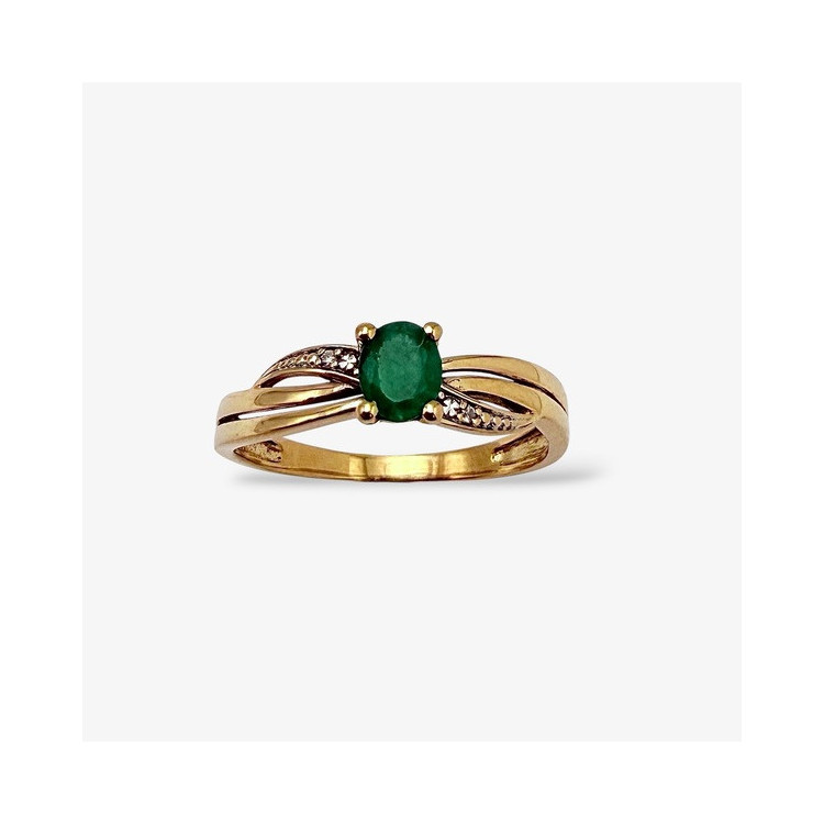 Bague Emeraude  Diamants Or Jaune 750 - 18 carats (Bijou d'occasion)