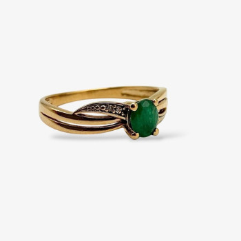 Bague Emeraude  Diamants Or Jaune 750 - 18 carats (Bijou d'occasion)